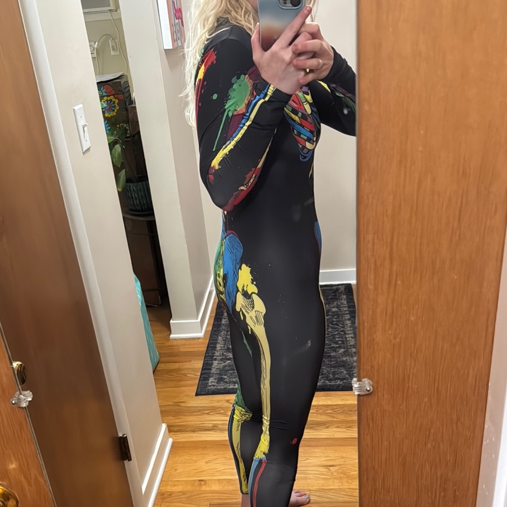 Colorful Skeleton Print Women's Bodysuit for Halloween! - Picture 2 of 4
